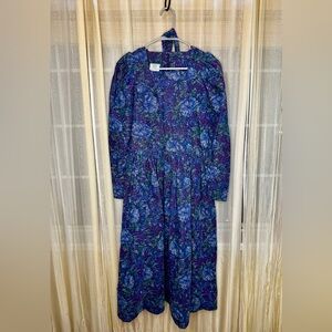 Laura Ashley Long Sleeve Floral Dress in Blue and Purple